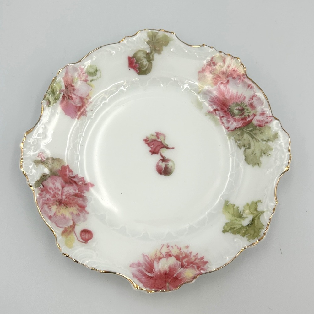 Antique Oscar Schlegelmilch Germany Porcelain Plates Set of 8 Pink Poppy Floral - Picture 13 of 16